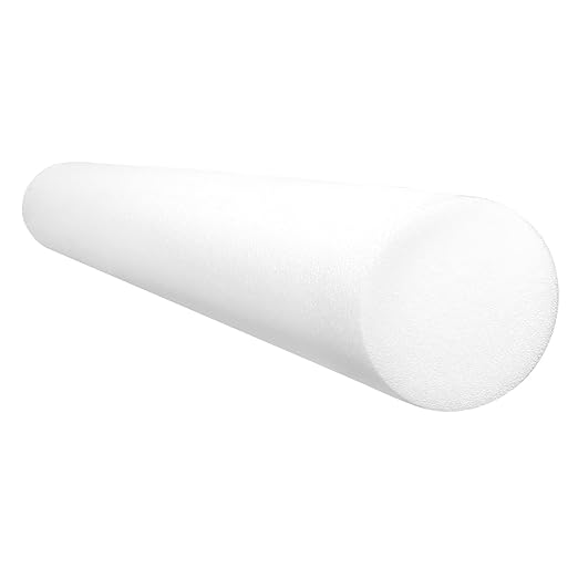 A white 4-inch by 3-foot medium density foam roller. This slimmer profile roller is part of the Align Athlete toolkit, designed for more targeted pressure application during lower back and glute recovery exercises.