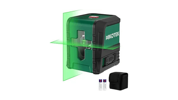 A green self-leveling cross-line laser level tool. This device is a core component of the Lower Back Reset Method, used to project accurate vertical and horizontal lines to identify body alignment imbalances.